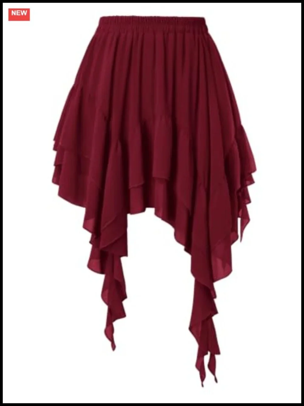 Boho Tiered Ruffle Skort with Built-in Shorts, Asymmetrical Hem, Elastic Waist